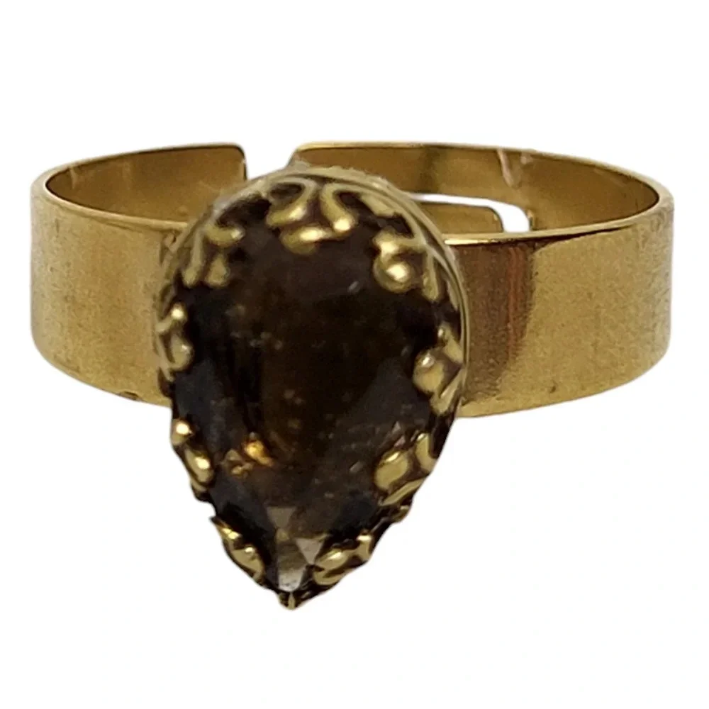 Gold  10K Genuine Smokey Quartz Filigree Ring